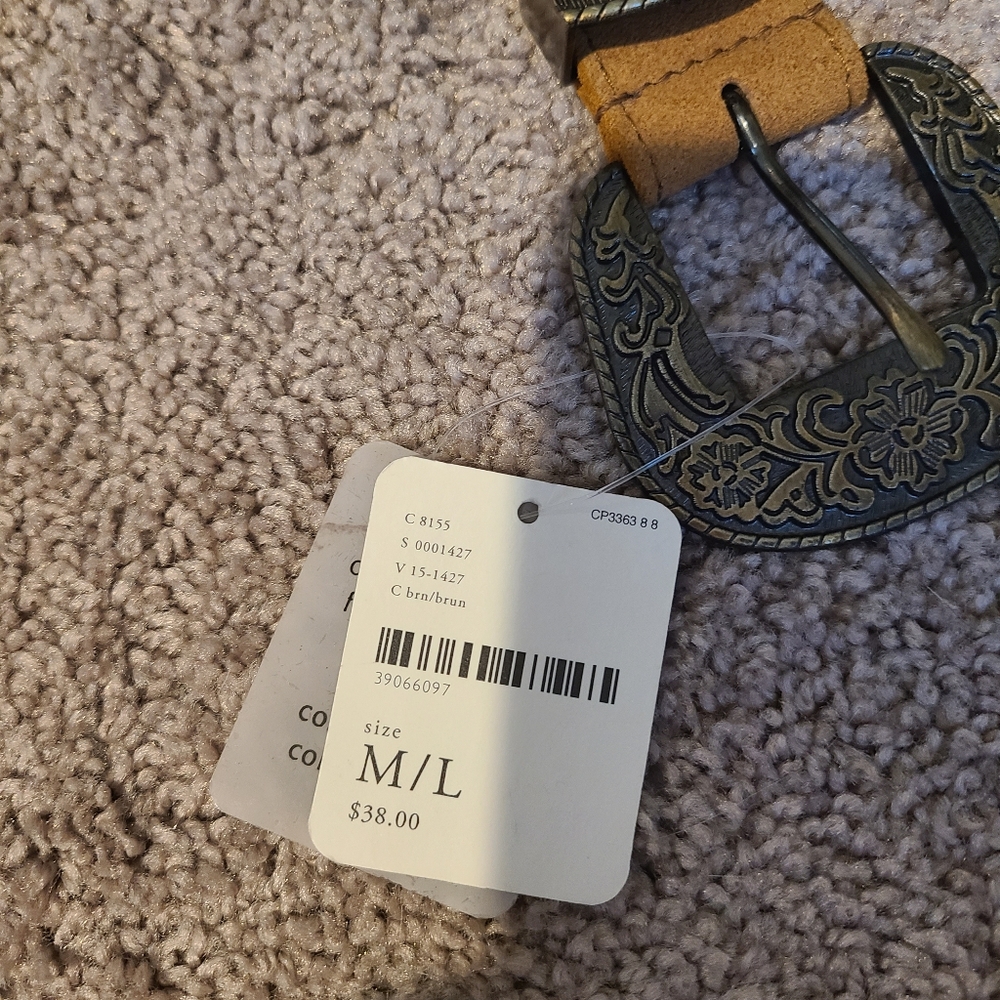 NWT Free People Tan Belt with Ornate Silver Buckle - Picture 5 of 6